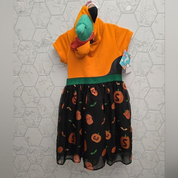 New Squishmallows Girls Kids Halloween Dress with Hood Orange Black - Picture 6 of 12